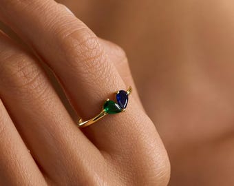 Personalized Birthstone Ring: Sterling Silver Two-Stone Heart Ring
