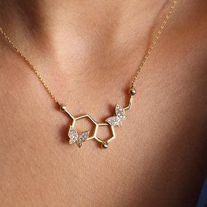 Serotonin Necklace ,Serotonin Jewelry ,Serotonin Molecule Necklace ,Butterfly Necklace ,Doctor necklace ,Chemical Necklace ,Mothers day gift image 1
