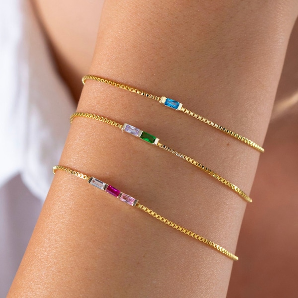 Baguette Birthstone Armband, Birthstone Schmuck, Geburtstagsgeschenk, Birthstone Armband für Frauen, Muttertagsgeschenk, Geschenk für Mutter