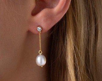 Freshwater Pearl Drop Earrings, Bridal Pearl Earrings, Gold Pearl Earrings, Wedding Earrings, Christmas Gift , Bridesmaids Dainty Studs