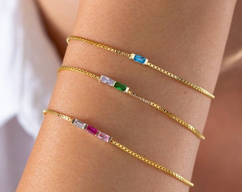 Baguette Birthstone Bracelet , Birthstone Jewelry , Birthday Gift, Birthstone Bracelet for Women, Mothers Day Gift , Gift for mother