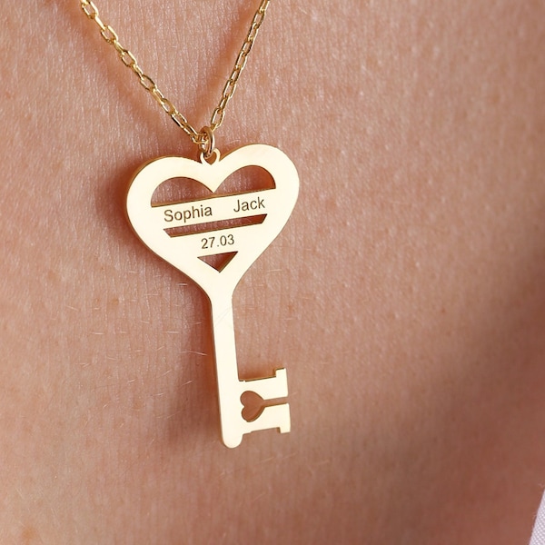 Heart Key Necklace Etsy