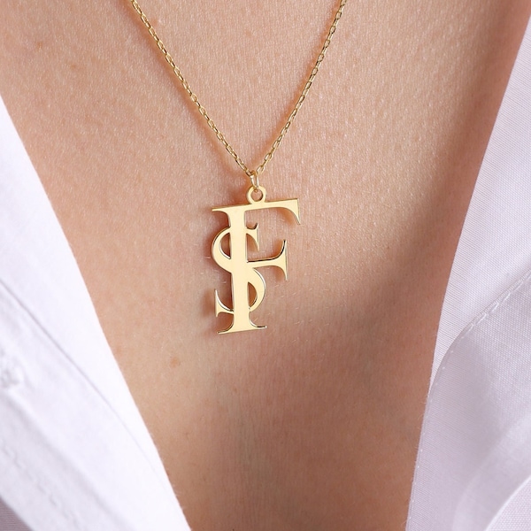 Two Initials Necklace, Double Letters Pendant , Mothers necklace , Gold initials necklace , Personalized Mothers day gift , Gift for her