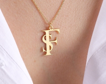 Two Initials Necklace, Double Letters Pendant , Mothers necklace , Gold initials necklace , Personalized Mothers day gift , Gift for her