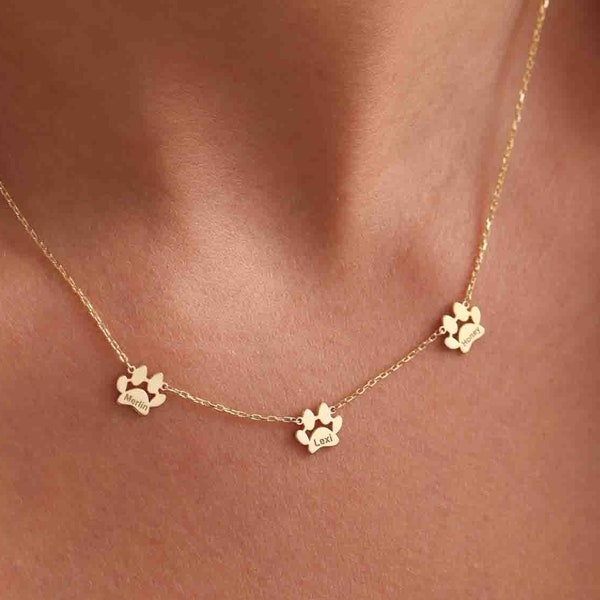 Paw Print Name Necklace, Personalized Tiny Dog Paw Necklace, Minimalist Paw Necklace, Animal Necklace, Pet Necklace, Personalized necklace