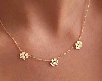 Paw Print Name Halskette, personalisierte kleine Hundepfote Halskette, Minimalist Paw Halskette, Tier Halskette, Haustier Halskette, personalisierte Halskette