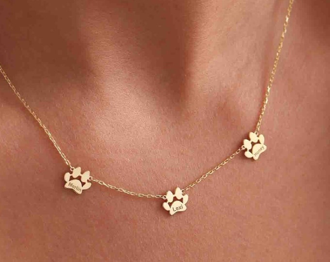 Paw Print Name Necklace, Personalized Tiny Dog Paw Necklace, Minimalist Paw Necklace, Animal Necklace, Pet Necklace, Personalized necklace
