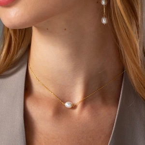 925 Sterling Silver Minimalist Pearl Necklace, Dainty Pearl Necklace, Simple Pearl Necklace, Gold Necklace, Bridesmaid Gift, Christmas Gift
