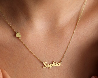 14k Solid gold name necklace, Name necklace with heart , Personalized necklace ,Personalized jewelry , Personalized Gift , Mothers day gift