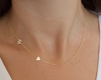 Sterling Silver Initial Necklace: Personalized Letter & Heart Pendant , Christmas Gifts , Black Friday Sale