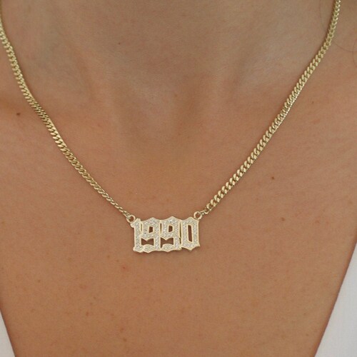 Gothic Date Necklace Year Necklace Gold Name Necklace Etsy