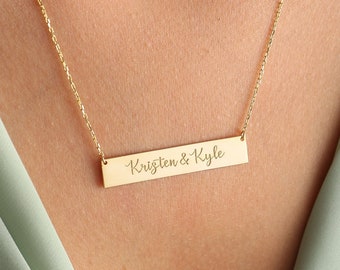 14K Solid Gold Bar Necklace, Name bar Necklace, Custom Bar Necklace , Personalized Bar Necklace, gift for her , Name necklace