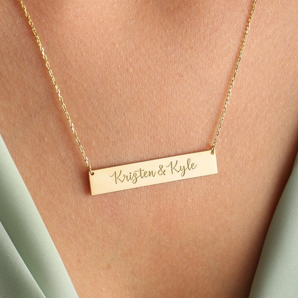 14K Solid Gold Bar Necklace, Name bar Necklace, Custom Bar Necklace , Personalized Bar Necklace, gift for her , Name necklace