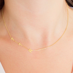 14k solide Gold Anfang Halskette, Buchstabe Halskette, 8k, 14k, 18k Gold Anfang Halskette, Seitlich Anfang Halskette, personalisierte Halskette