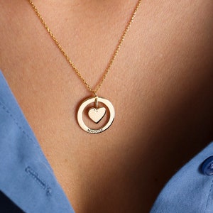 Coin name necklace , Circle Name Necklace , Gold Heart Necklace ,Gold name necklace , Personalized jewelry , Personalized Christmas Gift