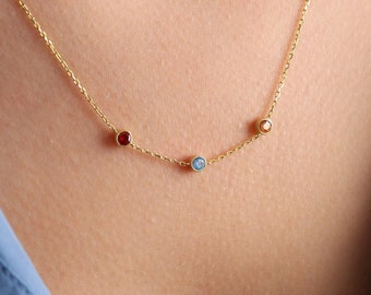 Family Birthstone Necklace , Sterling Silver, Gold ,Rose Gold Birthstone Necklace , Handmade Jewelry , Birthstone jewelry, Gifts for her