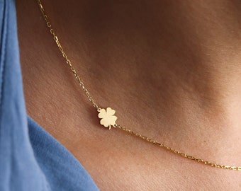 Clover Necklace , Sideways Clover Necklace , Gold Clover Necklace , Lucky Charm, Shamrock Charm , Bridesmaid Jewelry , Christmas Gift