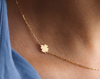 Clover Necklace , Sideways Clover Necklace , Gold Clover Necklace , Lucky Charm, Shamrock Charm , Bridesmaid Jewelry , Christmas Gift