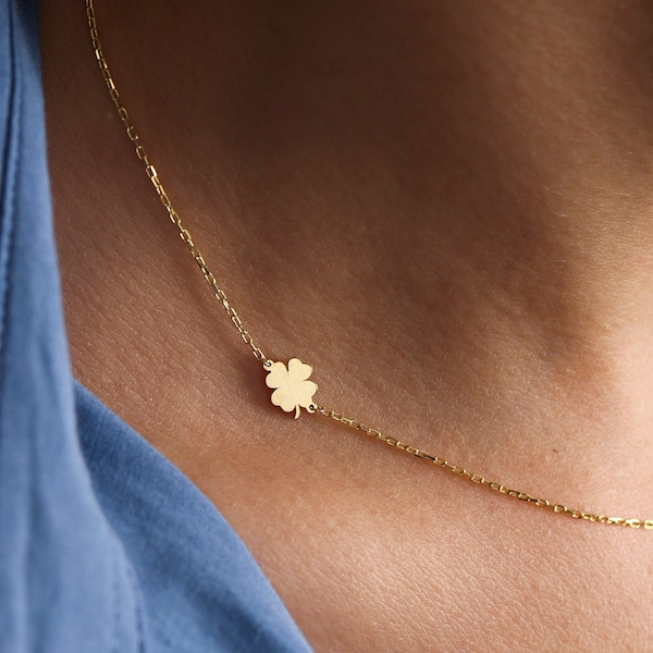Clover Necklace , Sideways Clover Necklace , Gold Clover Necklace , Lucky Charm, Shamrock Charm , Bridesmaid Jewelry , Christmas Gift