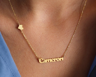 Mini gold name necklace - Name necklace with heart - Dainty name necklace  - Personalized jewelry - Personalized Gift , Christmas Gift