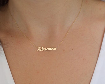 Collar con nombre de oro macizo de 14k, collar con nombre personalizado, collar con nombre de oro, joyería personalizada, regalos personalizados, regalos del día de las madres