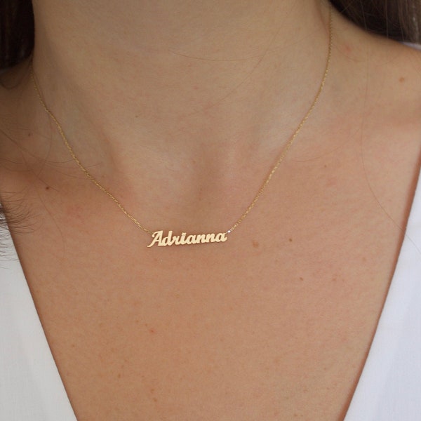 Collar con nombre de oro macizo de 14k, collar con nombre personalizado, collar con nombre de oro, joyería personalizada, regalos personalizados, regalos del día de las madres