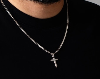 Cross Necklace for Man , Waterproof Cross For Men Necklace, Cuban Chain Necklace for Man, Sterling silver cross pendant, Gifts for Him