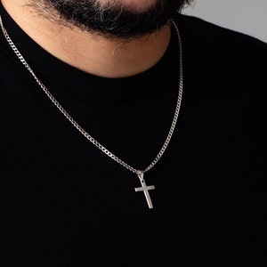 Cross Necklace for Man , Waterproof Cross For Men Necklace, Cuban Chain Necklace for Man, Sterling silver cross pendant, Gifts for Him