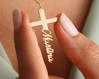 Mothers Day Sale ,  Moher's cross necklace ,  Personalized Cross Necklace with Name, Christian Gifts, Name Cross Necklace , Mothers day gift
