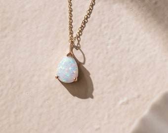 14K Gold Opal Necklace, Moon Stone Necklace Opal Jewelry With