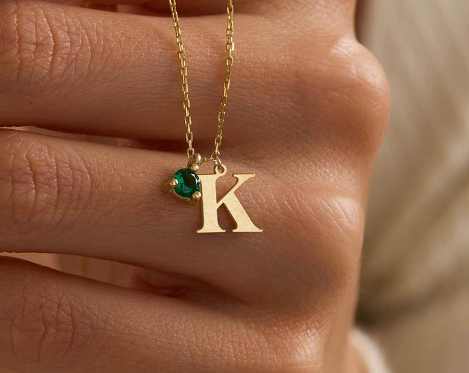 Featured listing image: Initial Birthstone Necklace, Personalized Letter Necklace, Birthstone necklace,Minimalist necklace, Birthday Gift For Her, Mother necklace