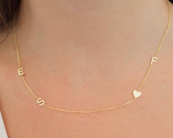 14k solid gold Initial Halskette, Sideways initial Halskette, personalisierter Schmuck, personalisierte Halskette, personalisiertes Weihnachtsgeschenk für sie