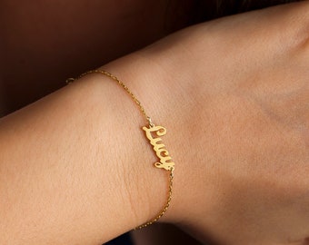 14k Solid gold name bracelet - Name bracelet ,Gold name bracelet , Name bracelet ,Personalized jewelry ,Personalized Gift , Mothers day gift