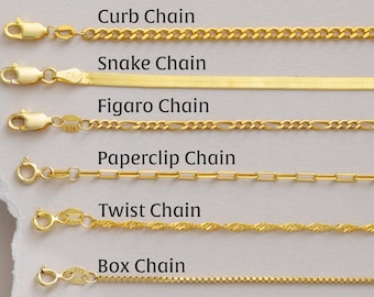 Collier de chaîne, Chaîne de câble, Chaîne de trombone, Chaîne Twist, Chaîne Figaro, Chaîne Curb, Cadeau de Noël, Cadeau pour les femmes, Cadeau pour elle