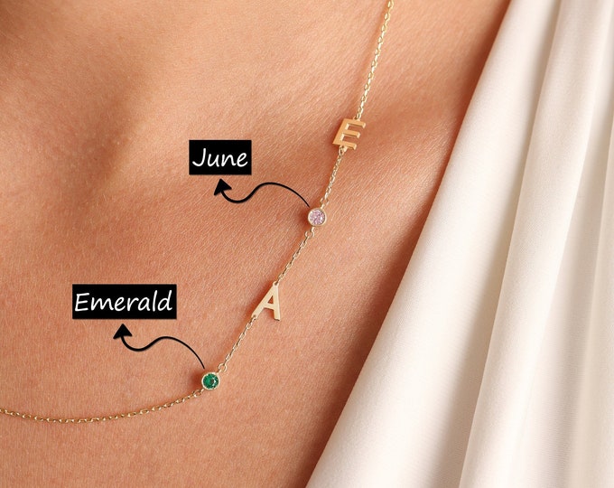 Anfangs Birthstone Halskette, personalisierte Halskette, Buchstabe Halskette, Birthstone Halskette, Minimalist Halskette, Muttertagsgeschenk, Geschenk für sie
