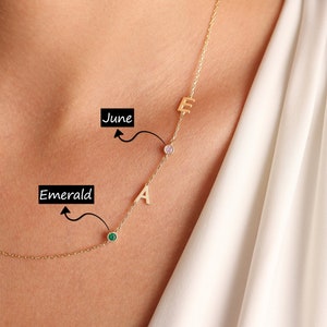 Collier avec pierre de naissance initiale, collier personnalisé, collier lettre, collier avec pierre de naissance, collier minimaliste, cadeau fête des mères, cadeau pour elle