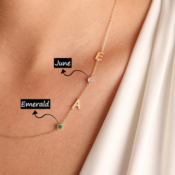 Collar con inicial de piedra de nacimiento, collar personalizado, collar con letra, collar con piedra de nacimiento, regalo minimalista de Navidad, regalos para el Día de la Madre