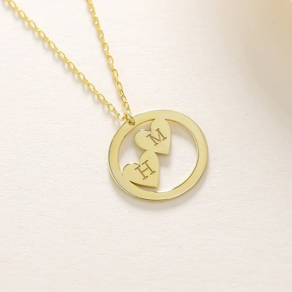 Heart Initials Necklace, Double Letters Pendant , Gold heart necklace , Gold initials necklace , Mothers day gift , Gift for her