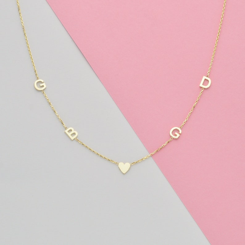 14k Solid Gold Initial Necklace Sideways Initial Necklace Etsy