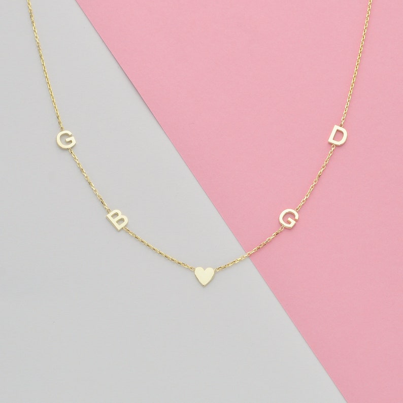 14k solid gold initial necklace, Sideways initial necklace, Personalized Jewelry, Personalized Necklace, Personalized Christmas gift for her image 3