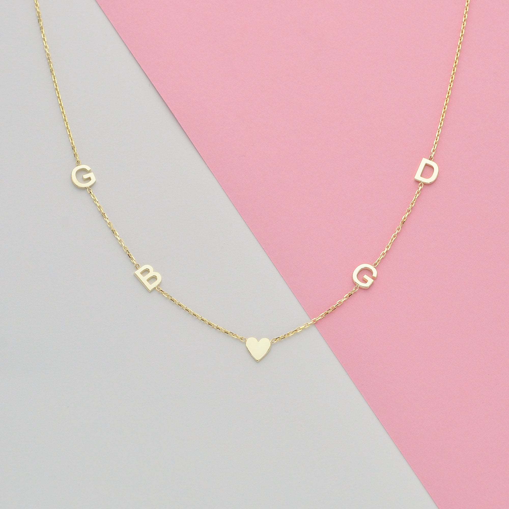 K Solid Gold Initial Necklace Sideways Initial Necklace Personalized Jewelry Personalized