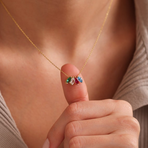 14k solid gold  Birthstone Necklace, Personalized Mothers day gifts, Personalized Jewelry , Gold Birthstone Necklaces, Grandma Necklaces