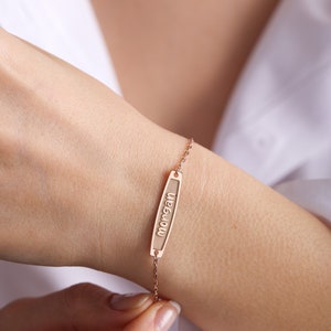 14k Solides Gold Baby ID Armband, Neue Baby Geschenke, Silber Bar Armband, Geschenke für Baby, Baby Shower Geschenke, Baby Schmuck, Geschenk für Kind Bild 6