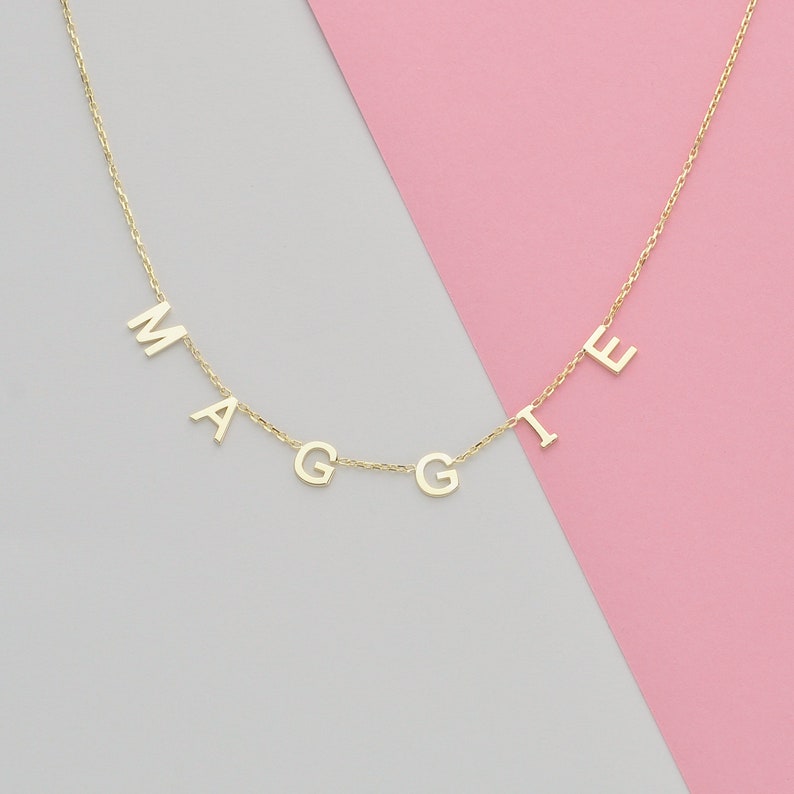 14k Solid Gold Initial Necklace Letter Necklace Gold Name Etsy