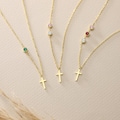 Birthstones Cross Necklace, Gold Cross Necklace, Gift for Her, Family Cross Necklace, Confirmation Gift, Baptism Gift, Minimalist Necklace