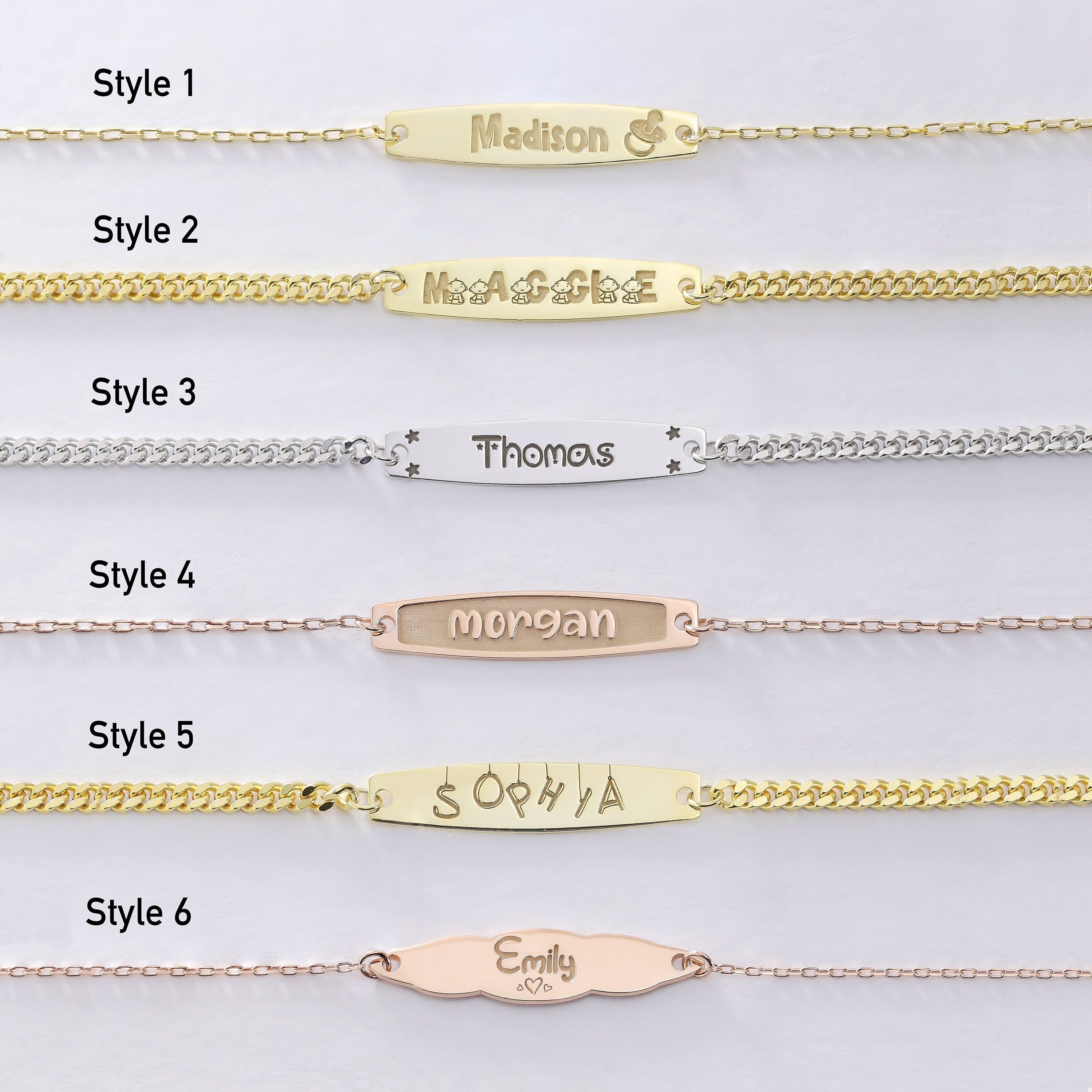 14k Custom Name Baby ID Bracelet with Cuban Link Style Chain — MyAZGold