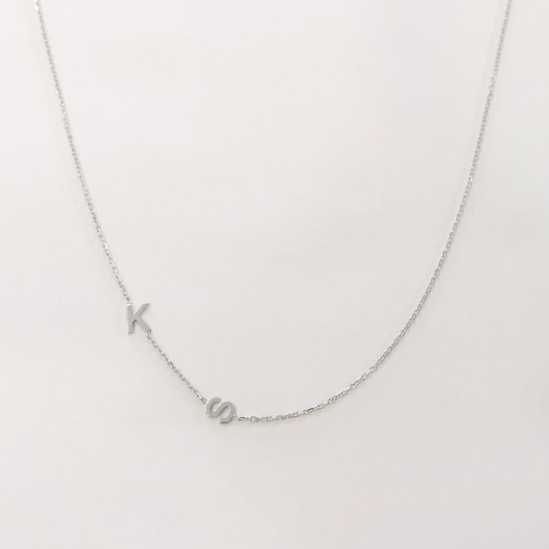 14k Solid Gold Sideways Initial Necklace Initial Necklace Etsy