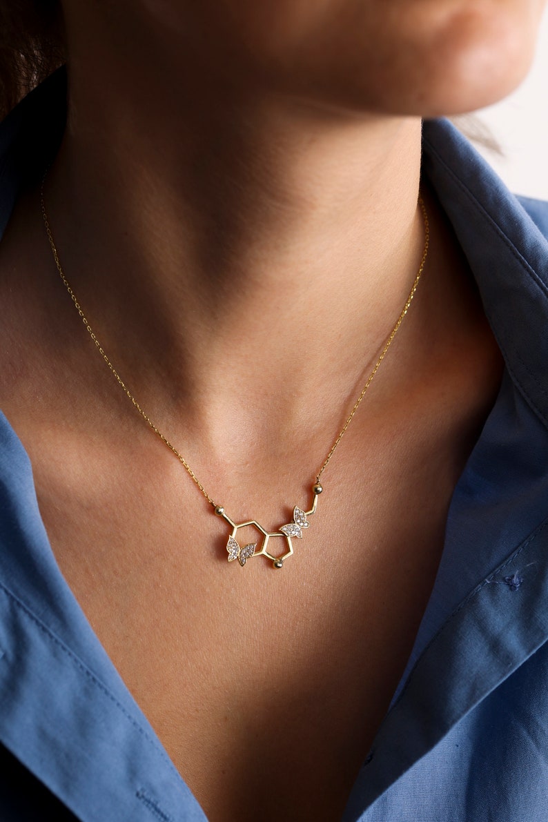 Serotonin Necklace ,Serotonin Jewelry ,Serotonin Molecule Necklace ,Butterfly Necklace ,Doctor necklace ,Chemical Necklace ,Mothers day gift image 4