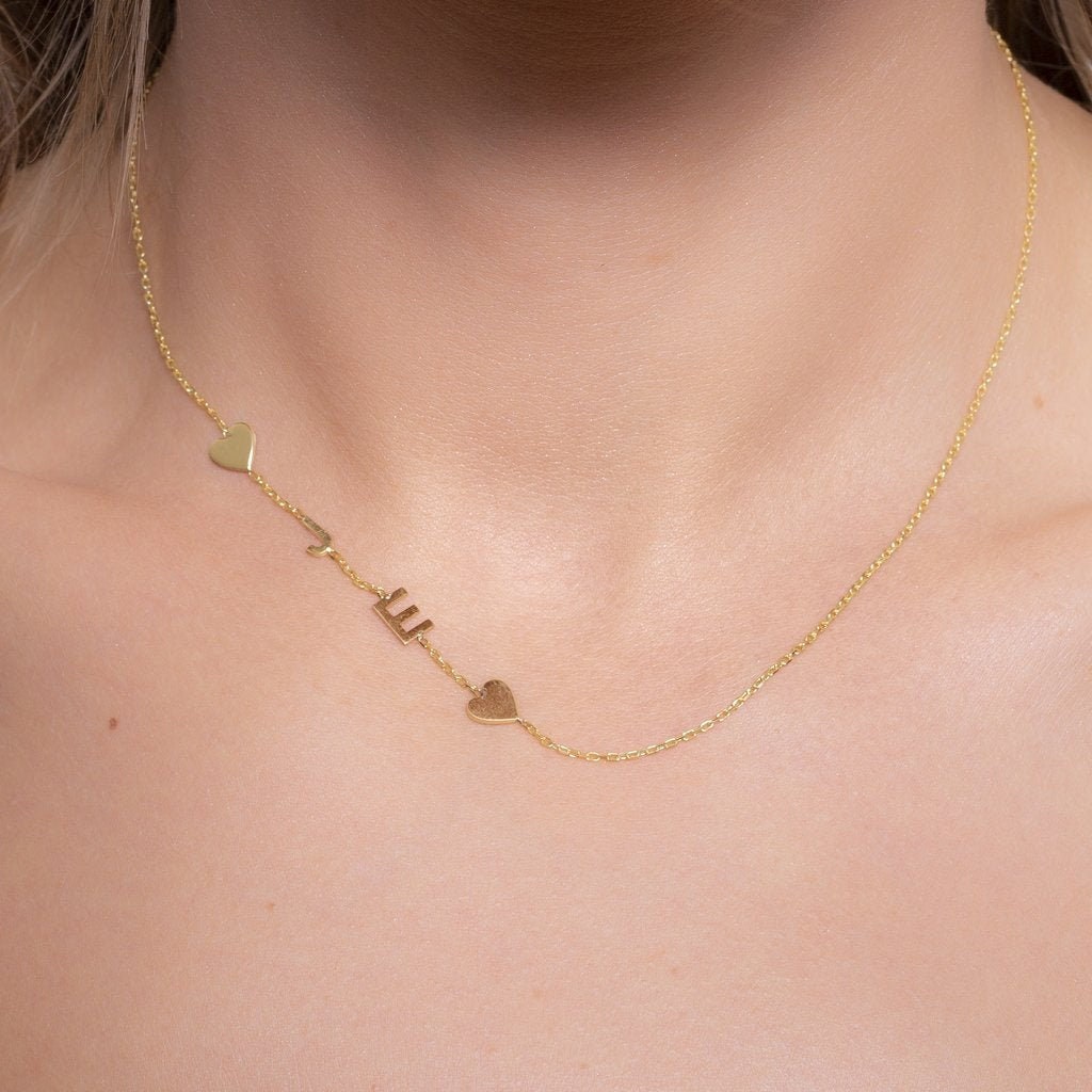 Gold Vermeil 2 Letter Sideways Initial Necklace | Eve's Addiction