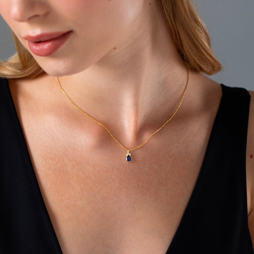 Sapphire Teardrop Necklace, Vintage Inspired Statement Necklace